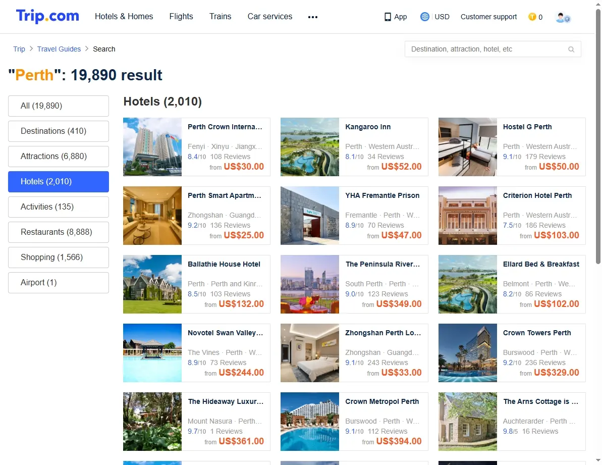 Perth Hotel Booking Screenshot