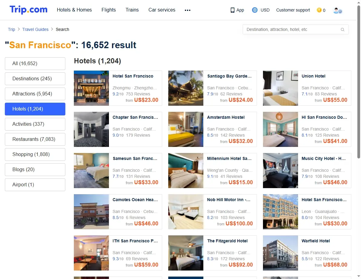 Affordable San Francisco Hotel Deals and Bookings Screenshot