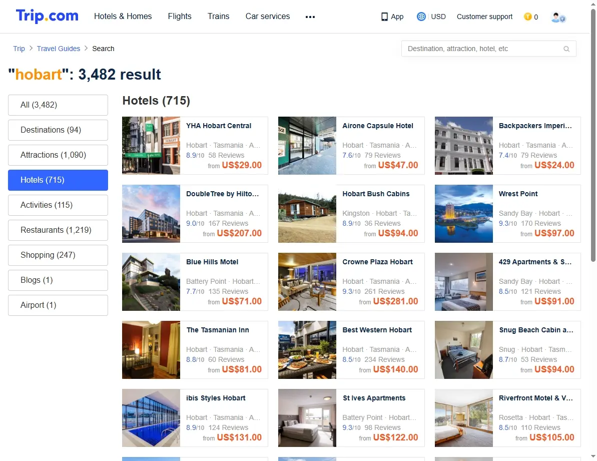 Hobart accommodation options, hotels, and apartments in Tasmania.