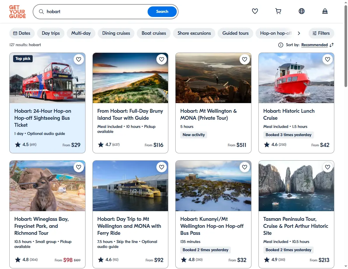 Hobart activities, including MONA, Mount Wellington, and local tours.