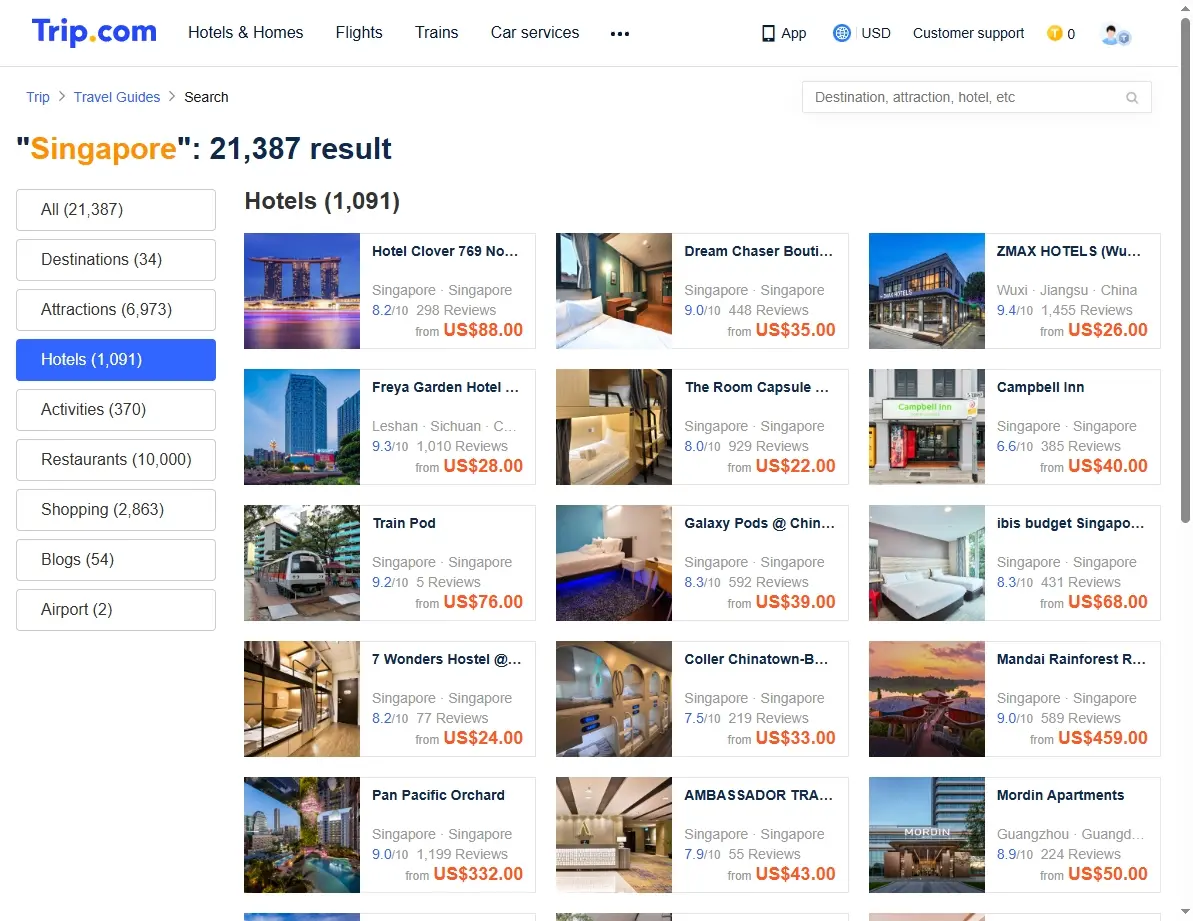 Screenshot of Singapore Hotel Deals