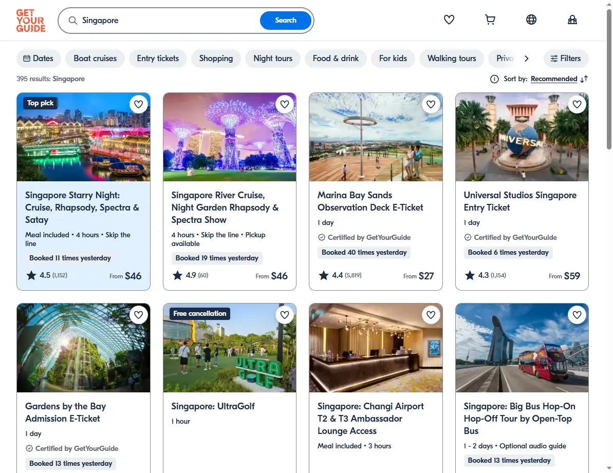 Screenshot of Singapore Activity Offers