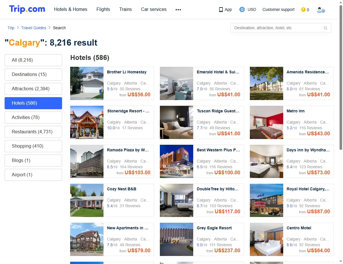 Screenshot of a hotel booking website showing various hotel deals