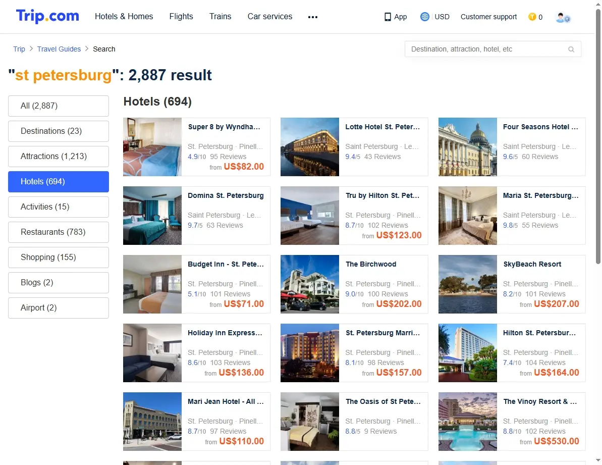 Screenshot of hotel search results page showing offers
