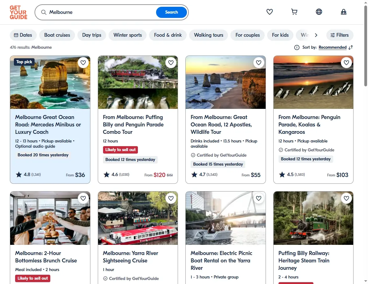Screenshot showing activities and tours available in Delhi.