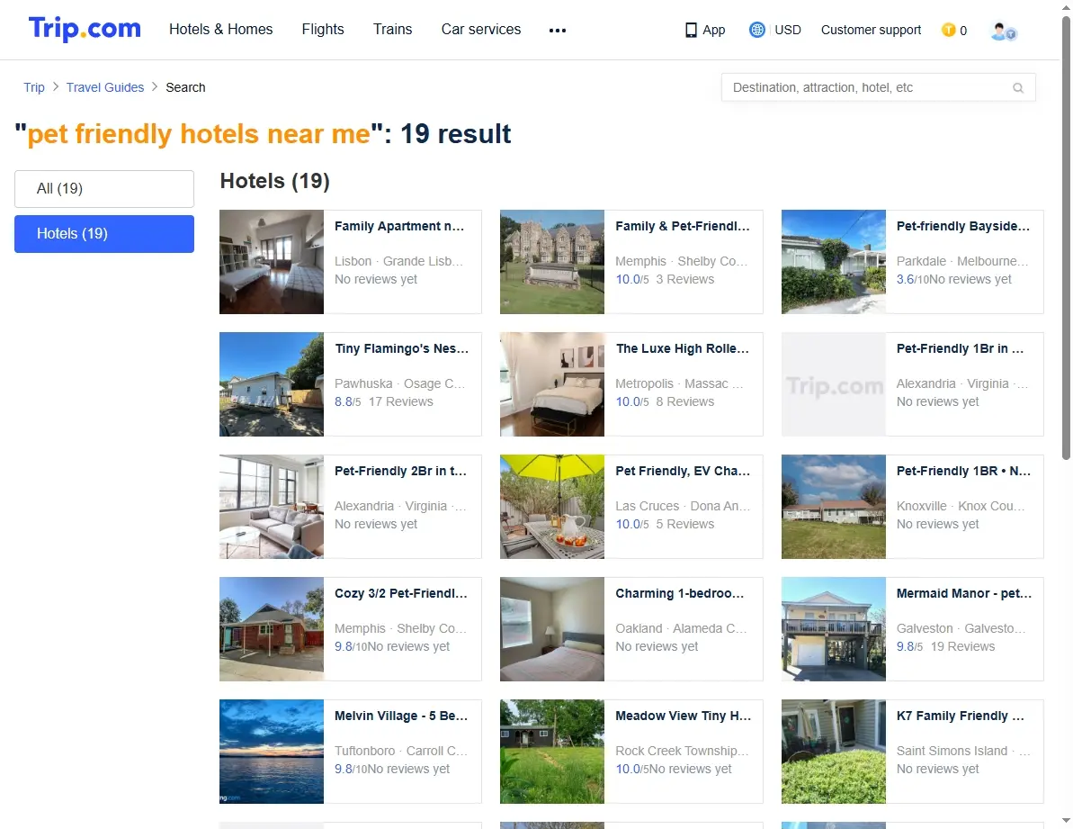 Screenshot of hotel search results with special offers highlighted