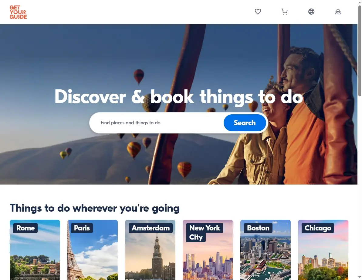 Screenshot showing search results for London activities and tours.