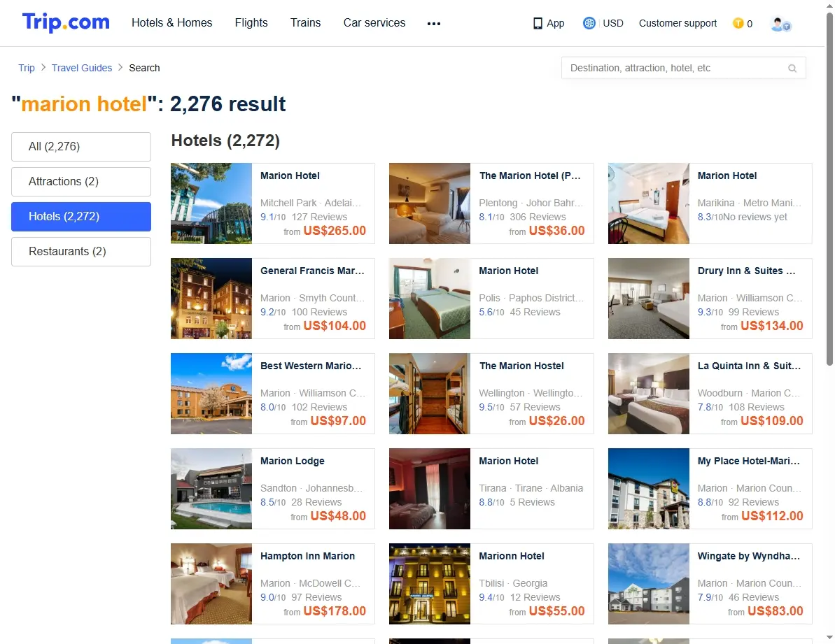Screenshot of hotel booking website showing special offers for Marion Hotel.
