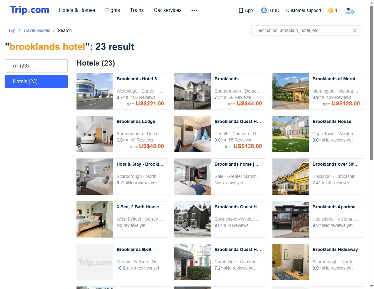 Screenshot of a hotel booking website showing special offers for Brooklands Hotel
