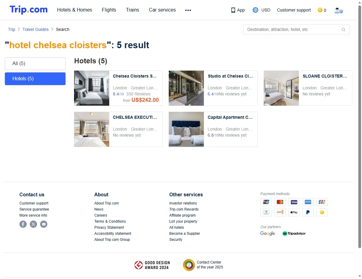 Screenshot of Trip.com showing special hotel offers.
