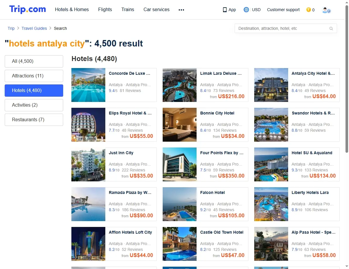 Screenshot of hotel offers page showing discounted prices