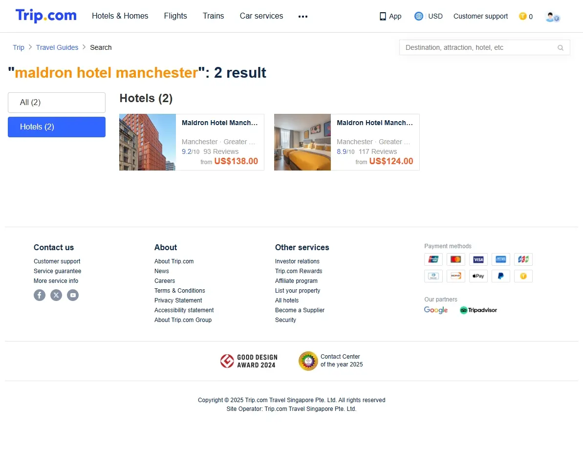 Screenshot showing hotel special offers and discounts
