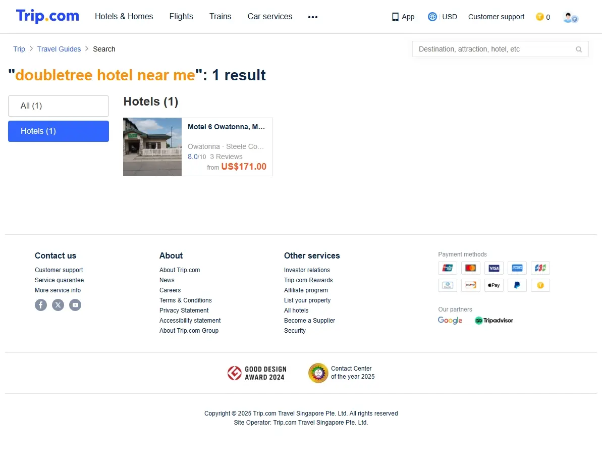 Screenshot of hotel search offers and deals
