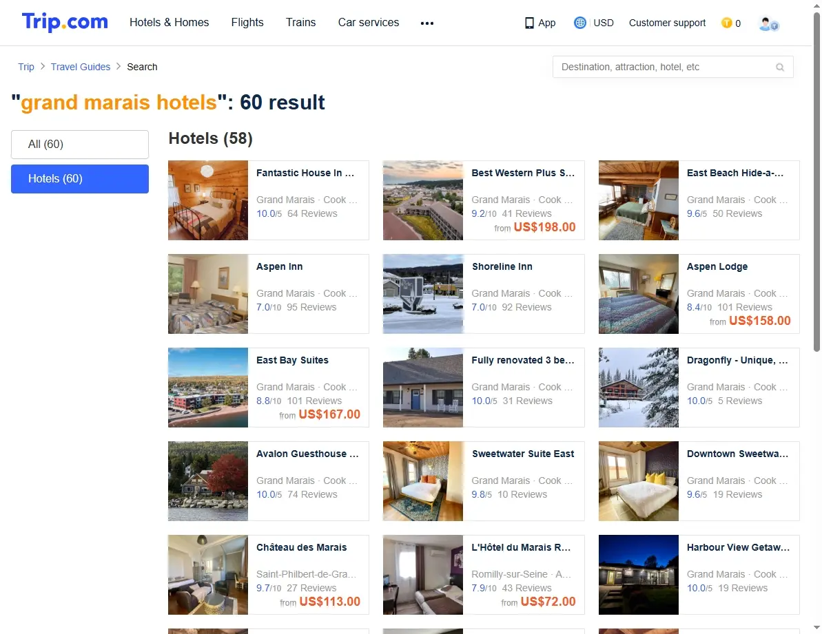 Screenshot showing hotel offers and discounted prices for travelers.