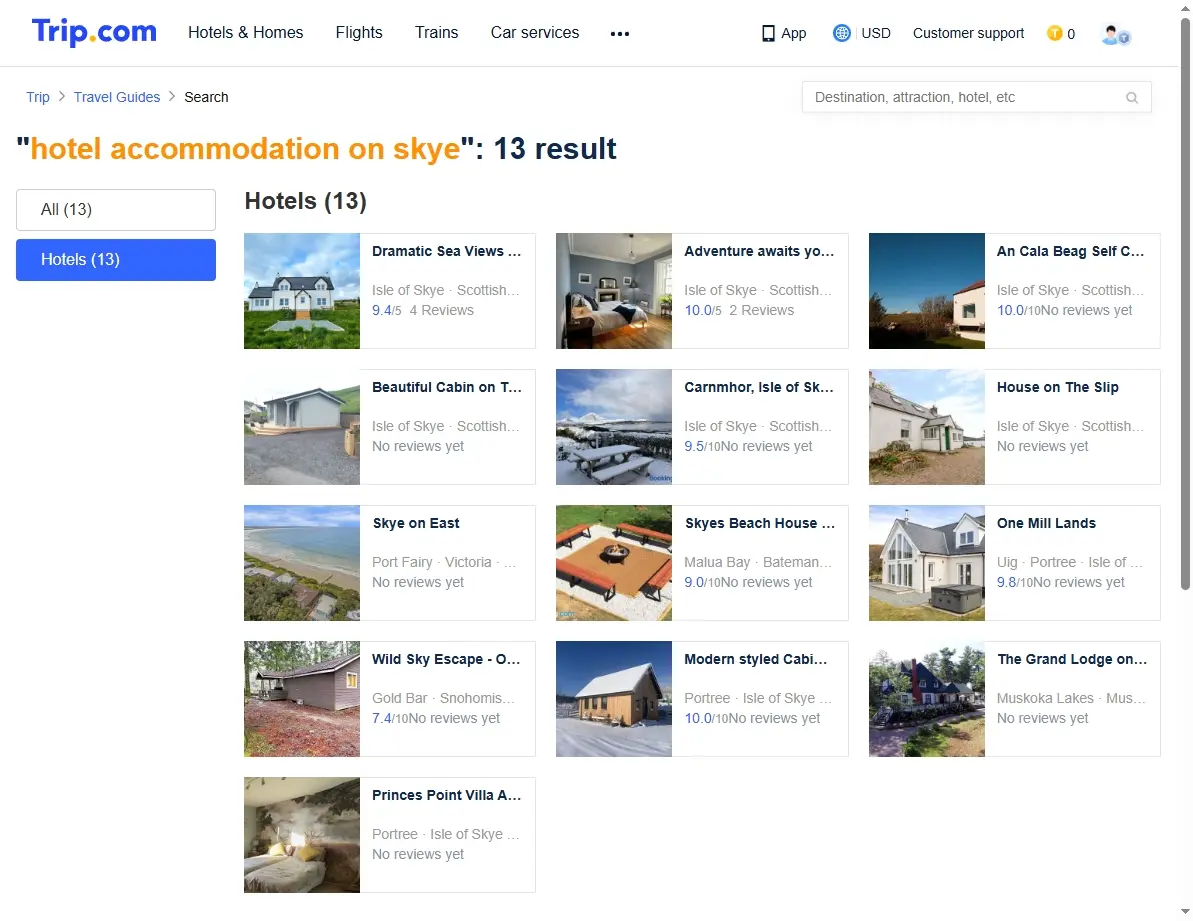 Screenshot of a hotel booking website showing special offers for Isle of Skye hotels.