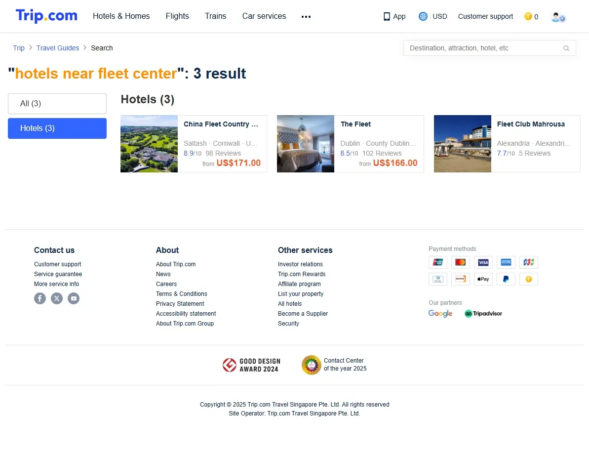 Screenshot showing special hotel offers and deals for hotels near Fleet Center on a booking website.