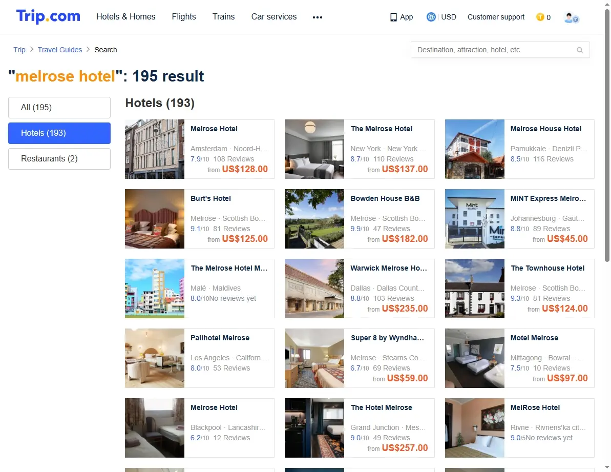 Screenshot showing hotel offers on a booking website.