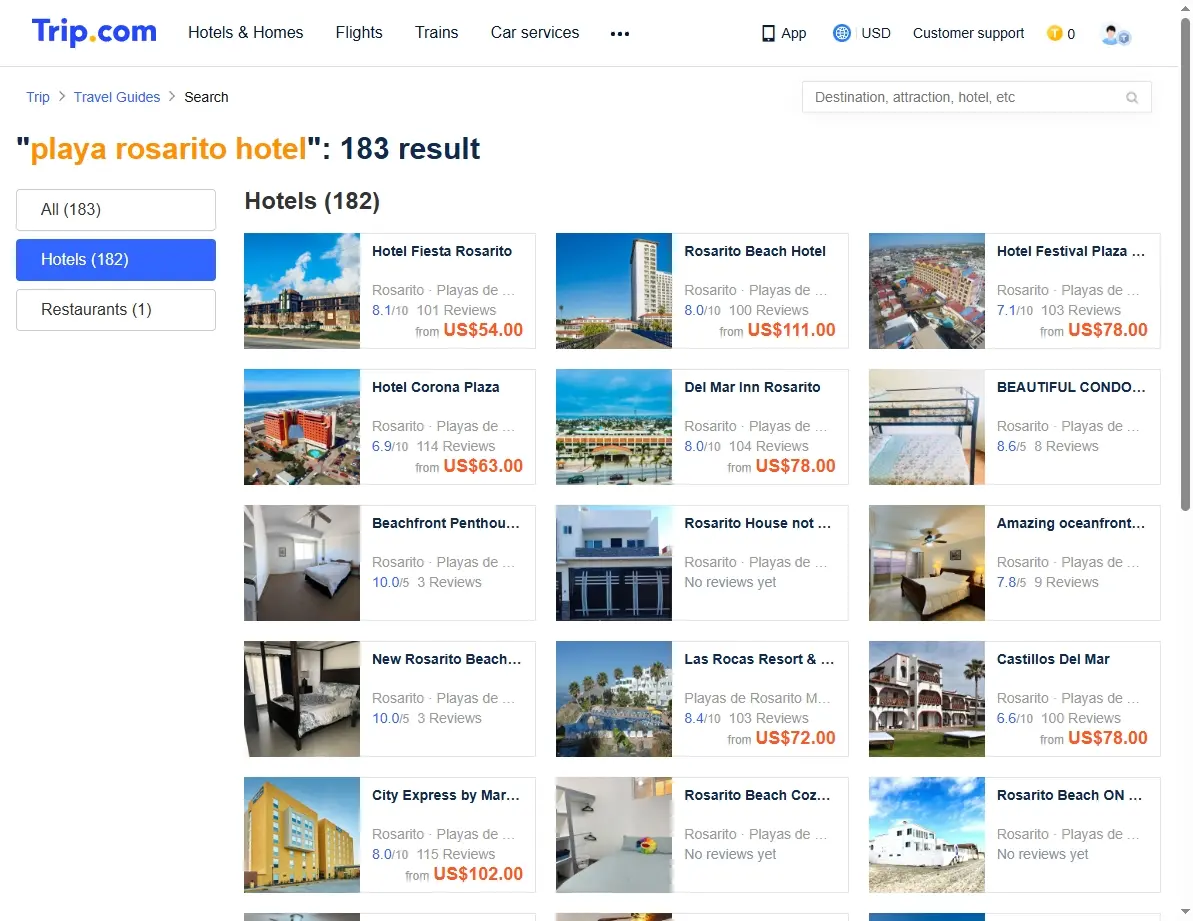 Screenshot of hotel offers website