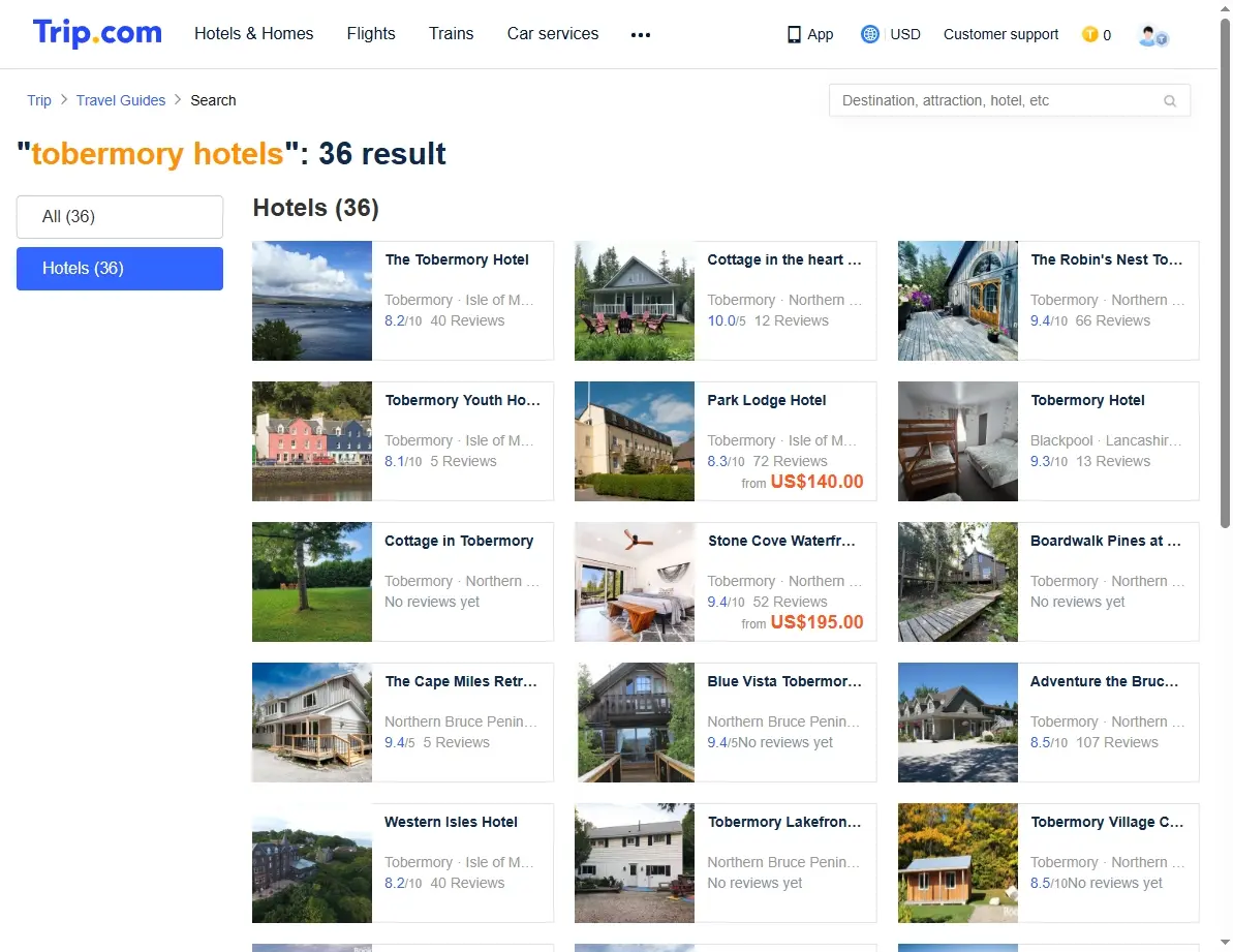 Screenshot of hotel search results with special offers highlighted for travelers.