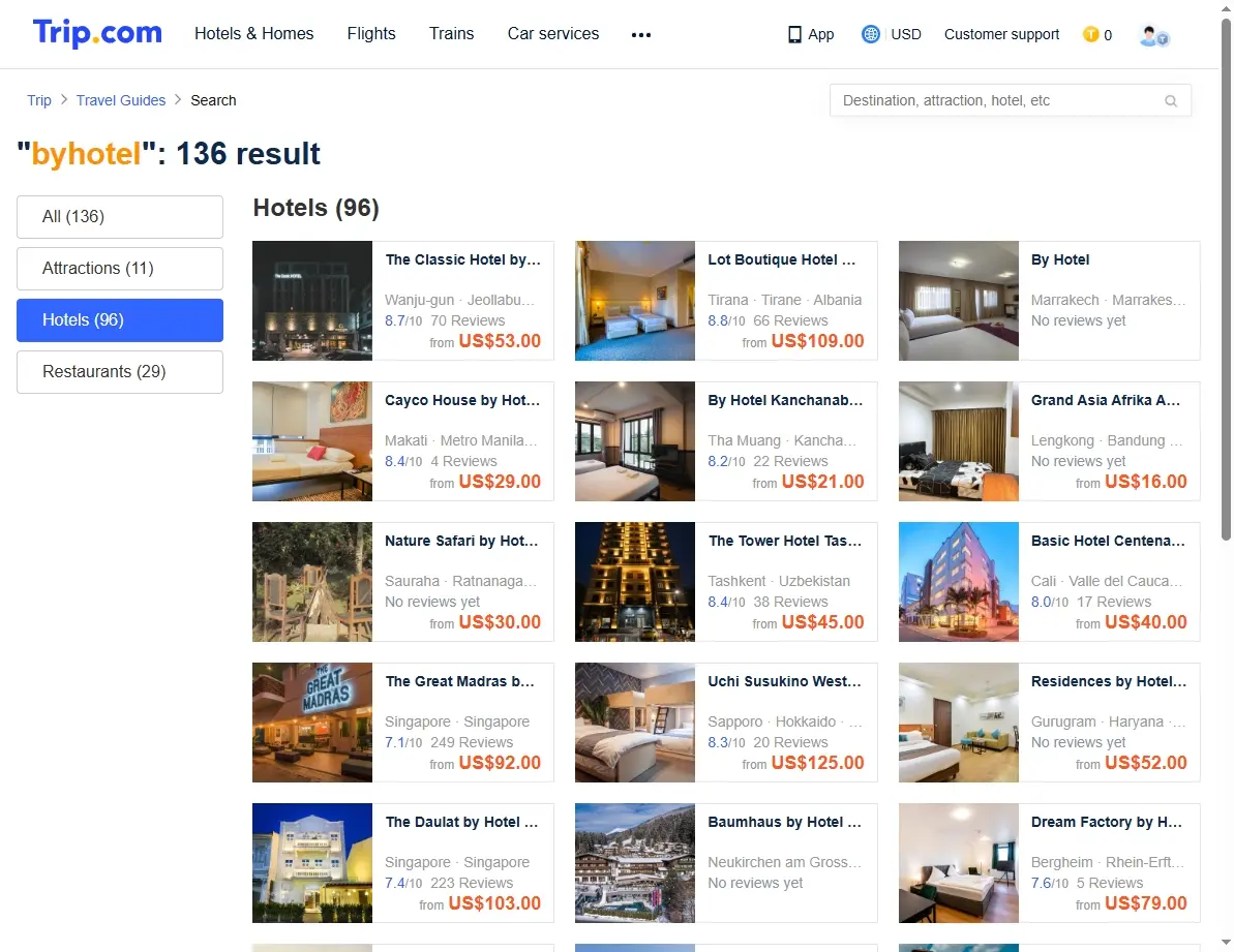 Screenshot of hotel booking website showing special offers
