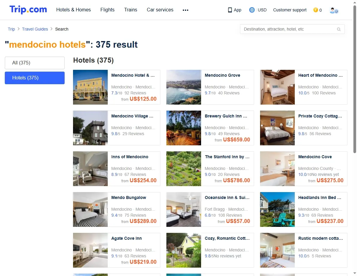 Screenshot of hotel search results with special offers.