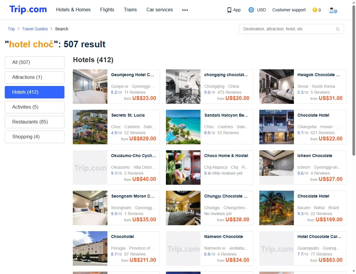 Screenshot of hotel booking website showing special offers for Hotel Choč.