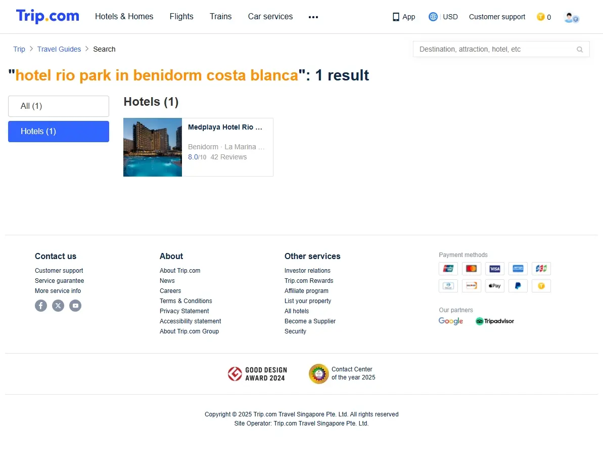 Screenshot of Trip.com showing Hotel Rio Park deals