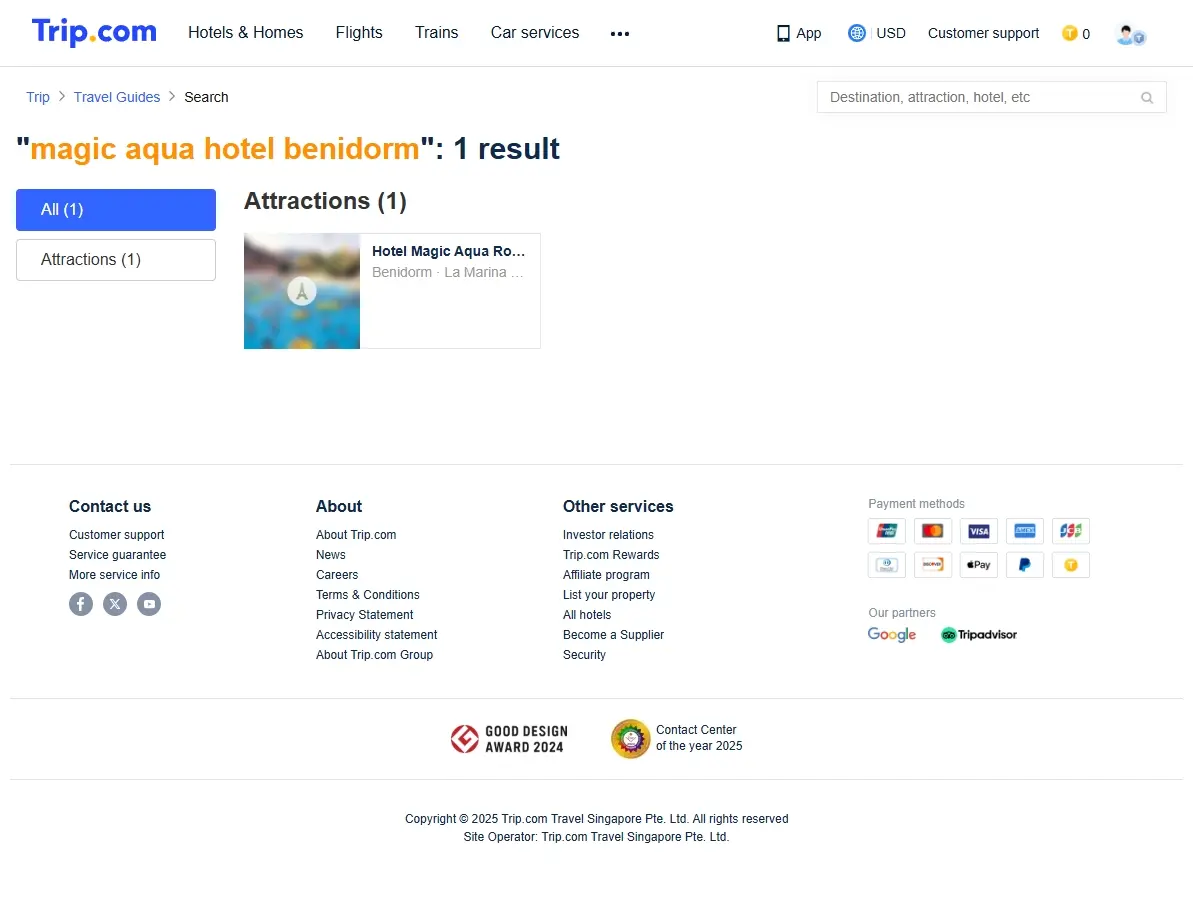 Screenshot of hotel booking website showing special offers for Magic Aqua Hotel Benidorm