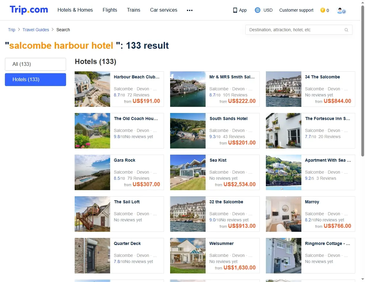 Special offers screenshot for Salcombe Harbour Hotel & Spa on Trip.com
