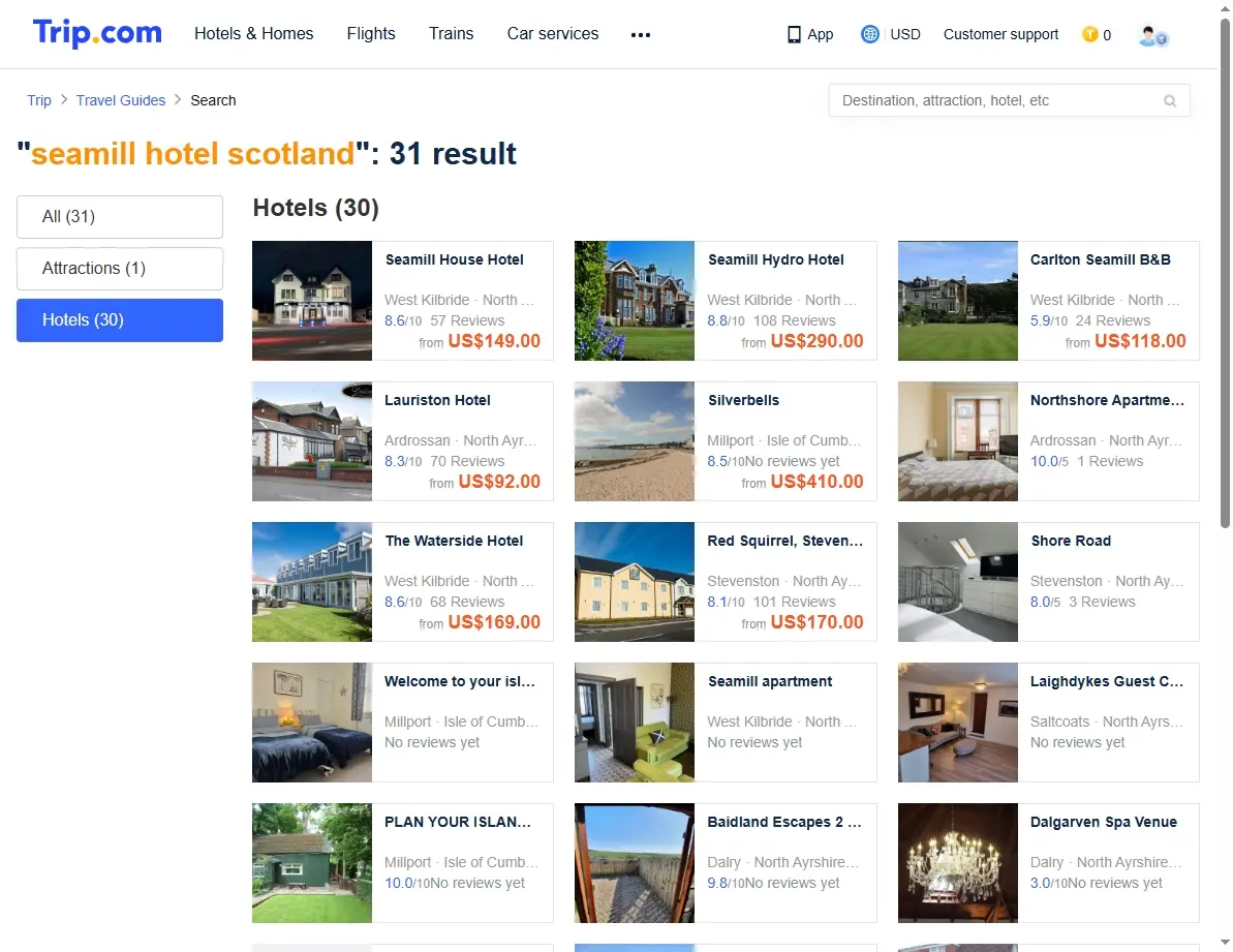 Screenshot showing hotel offers and special deals
