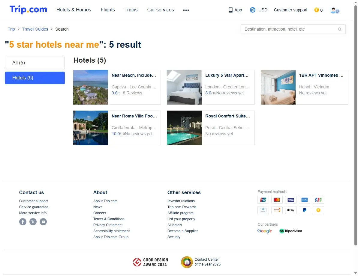 Screenshot of a website showing special hotel offers and discounts.