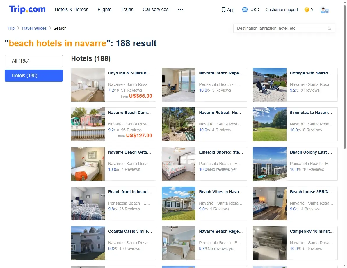 Screenshot showing special hotel offers on Trip.com