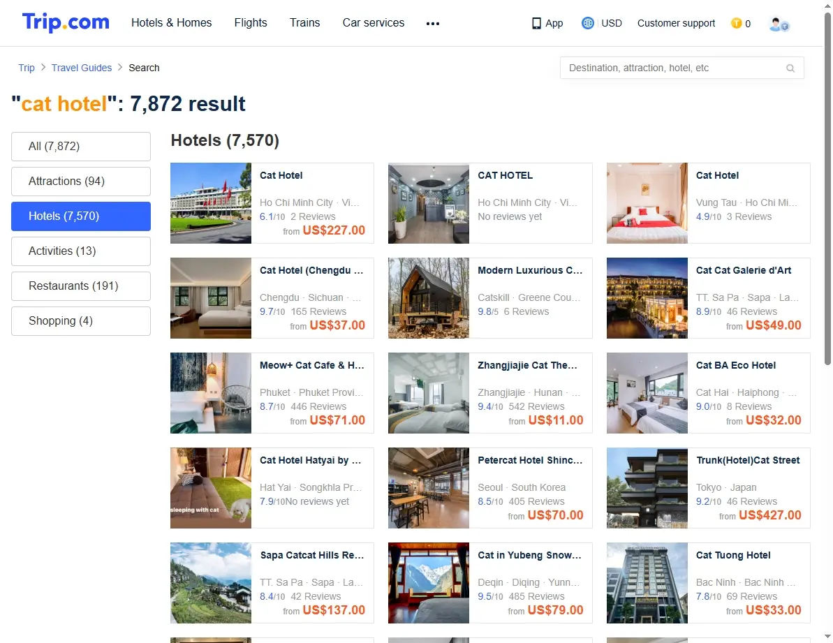 Screenshot of hotel search results with special offers highlighted.