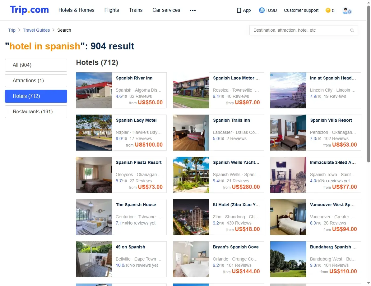 Screenshot showing special offers for hotel bookings on Trip.com