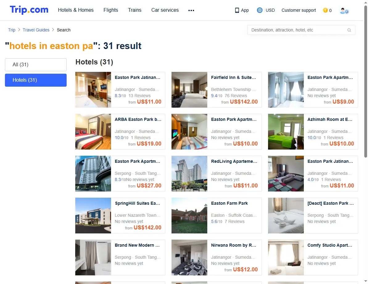 Screenshot of a travel website showing discounted hotel offers.