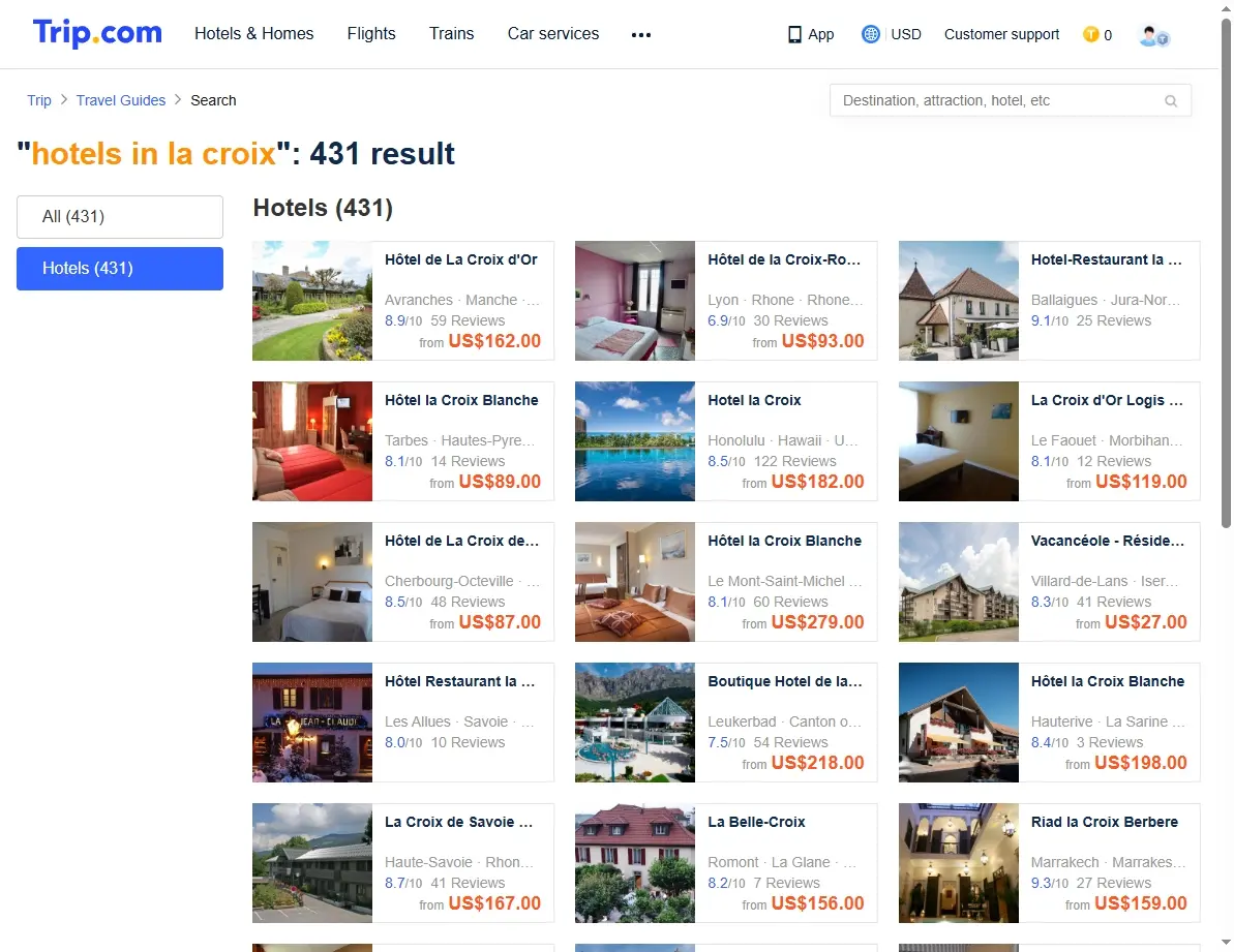 Special offers screenshot for hotels in La Croix