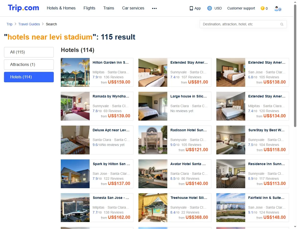 A screenshot of a travel website showing various hotel deals.