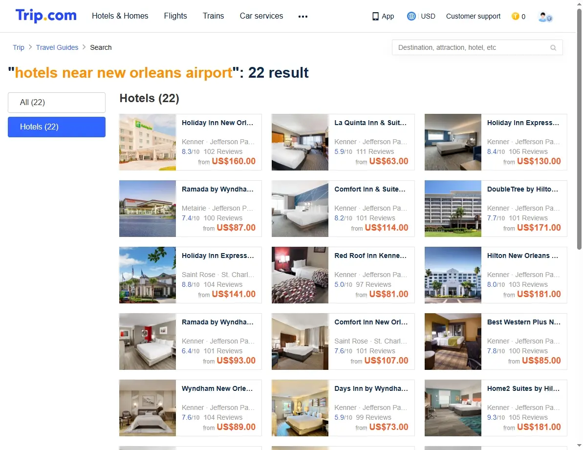 Screenshot showing special hotel offers