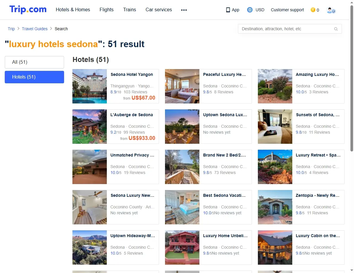 Screenshot of hotel offers page