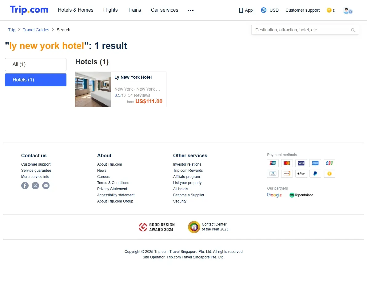 Screenshot of hotel search results showing special offers for New York hotels.