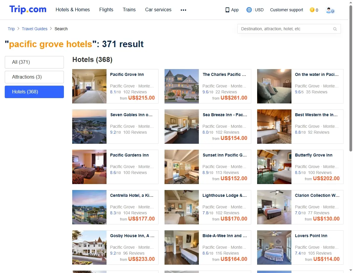 Screenshot showing hotel offers and special discounts