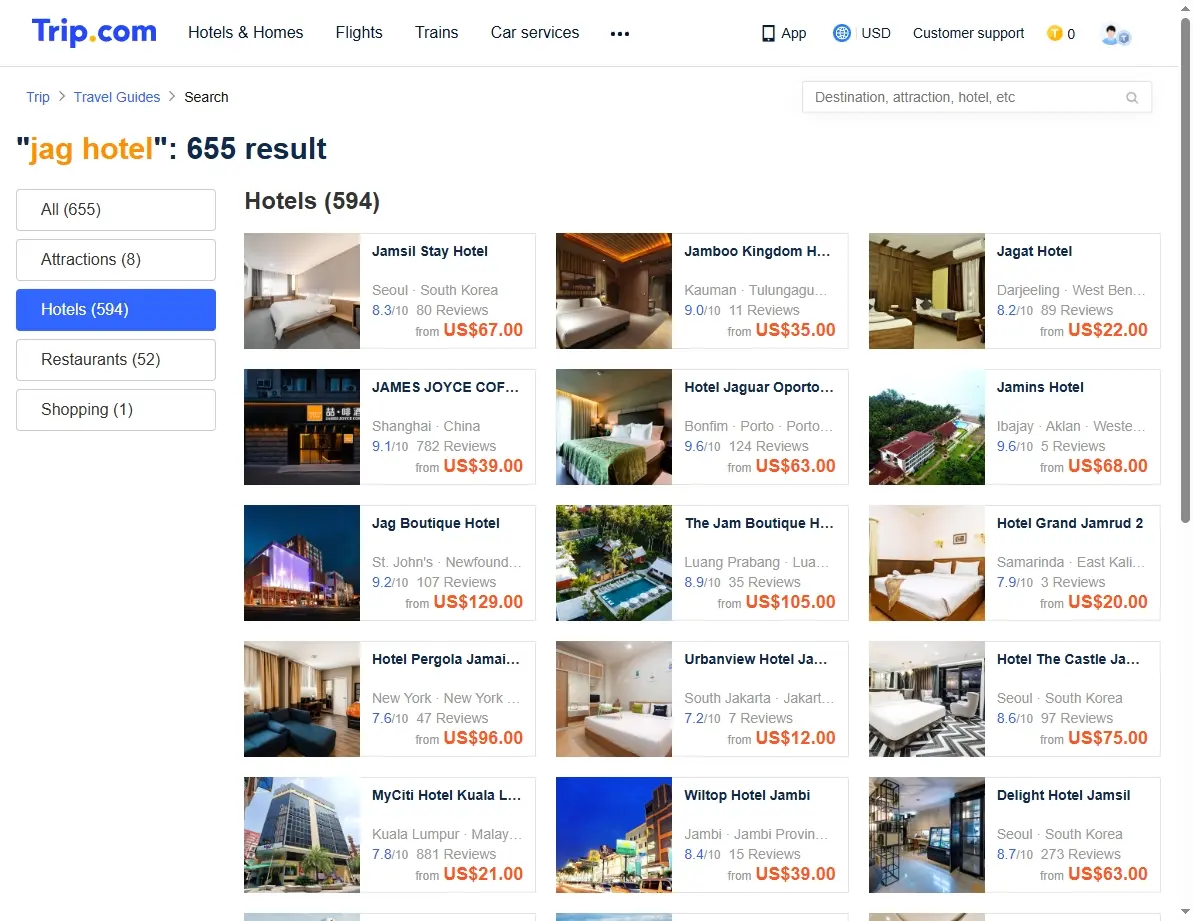 Screenshot of Trip.com showing special hotel offers.