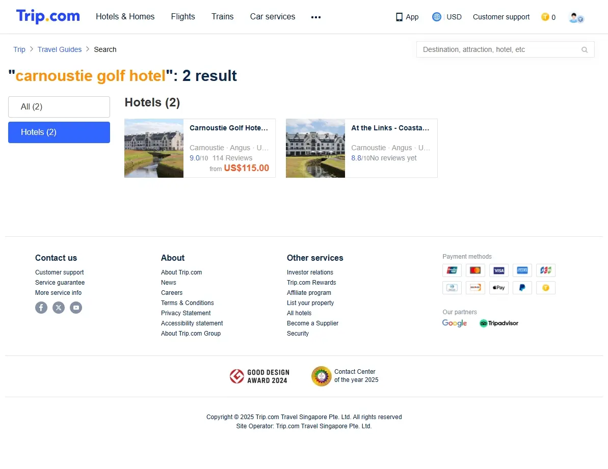 Screenshot of hotel booking deals interface