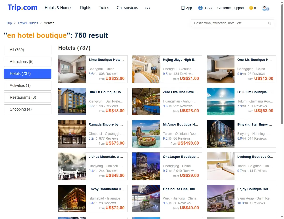 Screenshot of hotel search results with special offers highlighted.