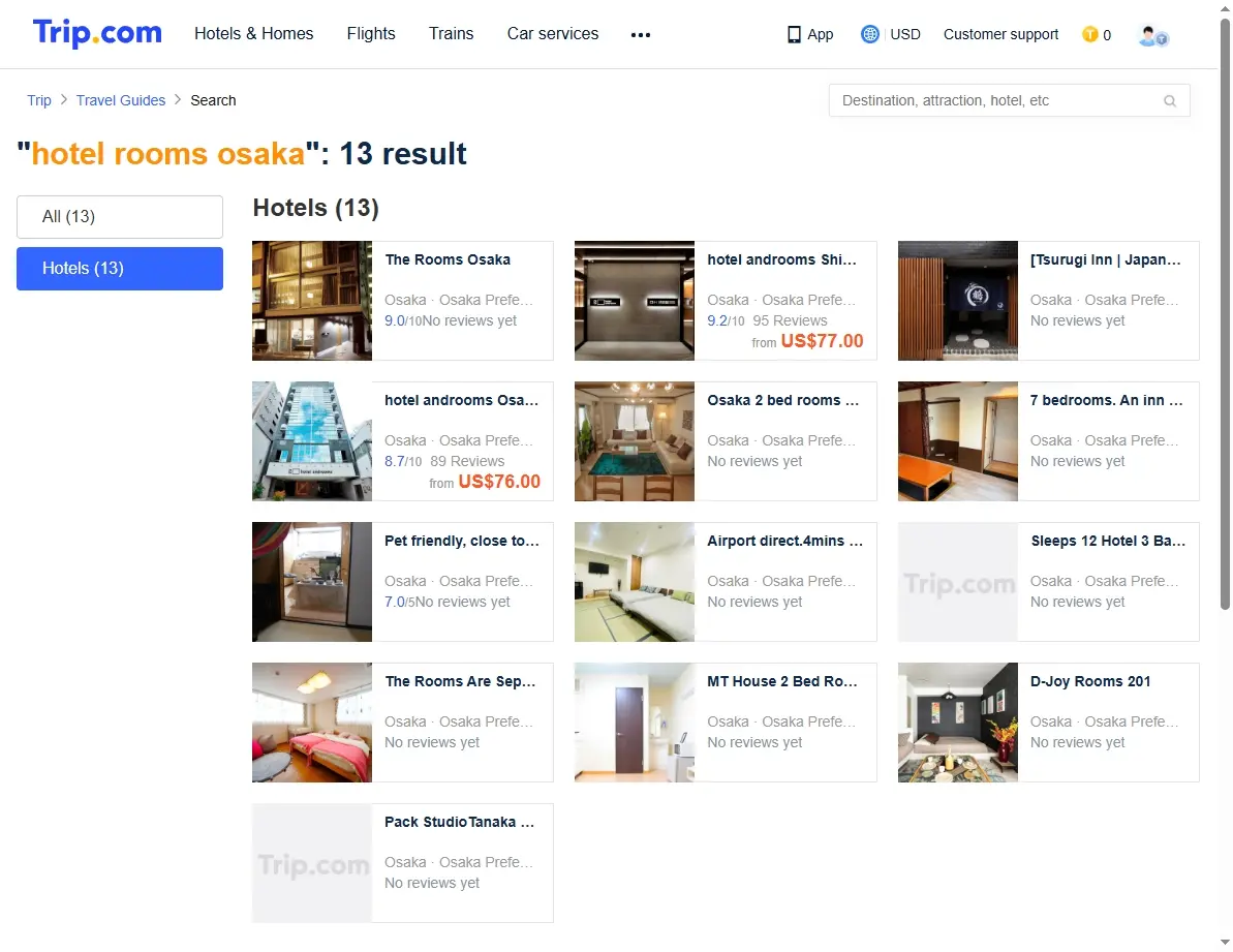 Screenshot of hotel offers and deals page