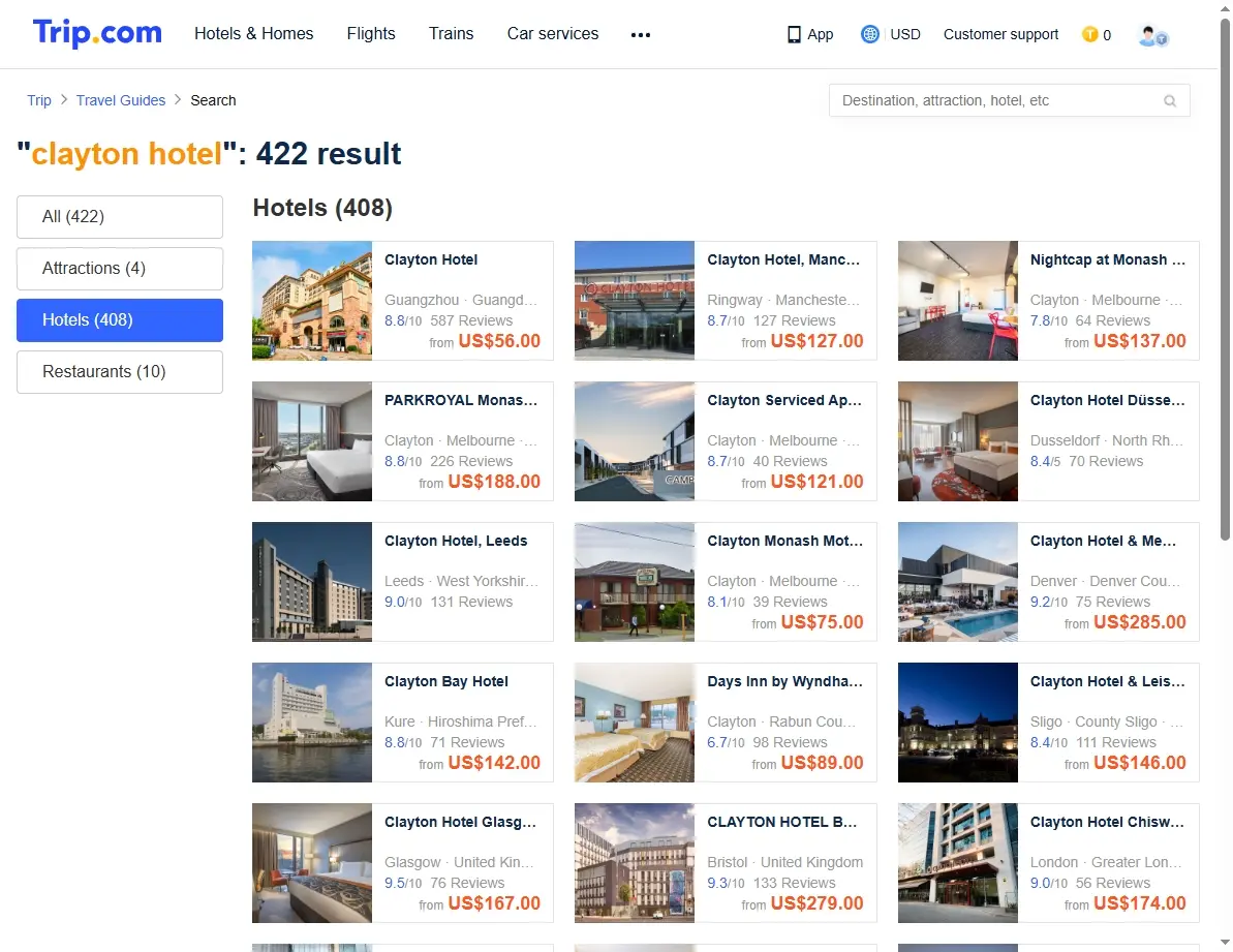 Screenshot of hotel booking website showing special offers for Clayton Hotel stays.