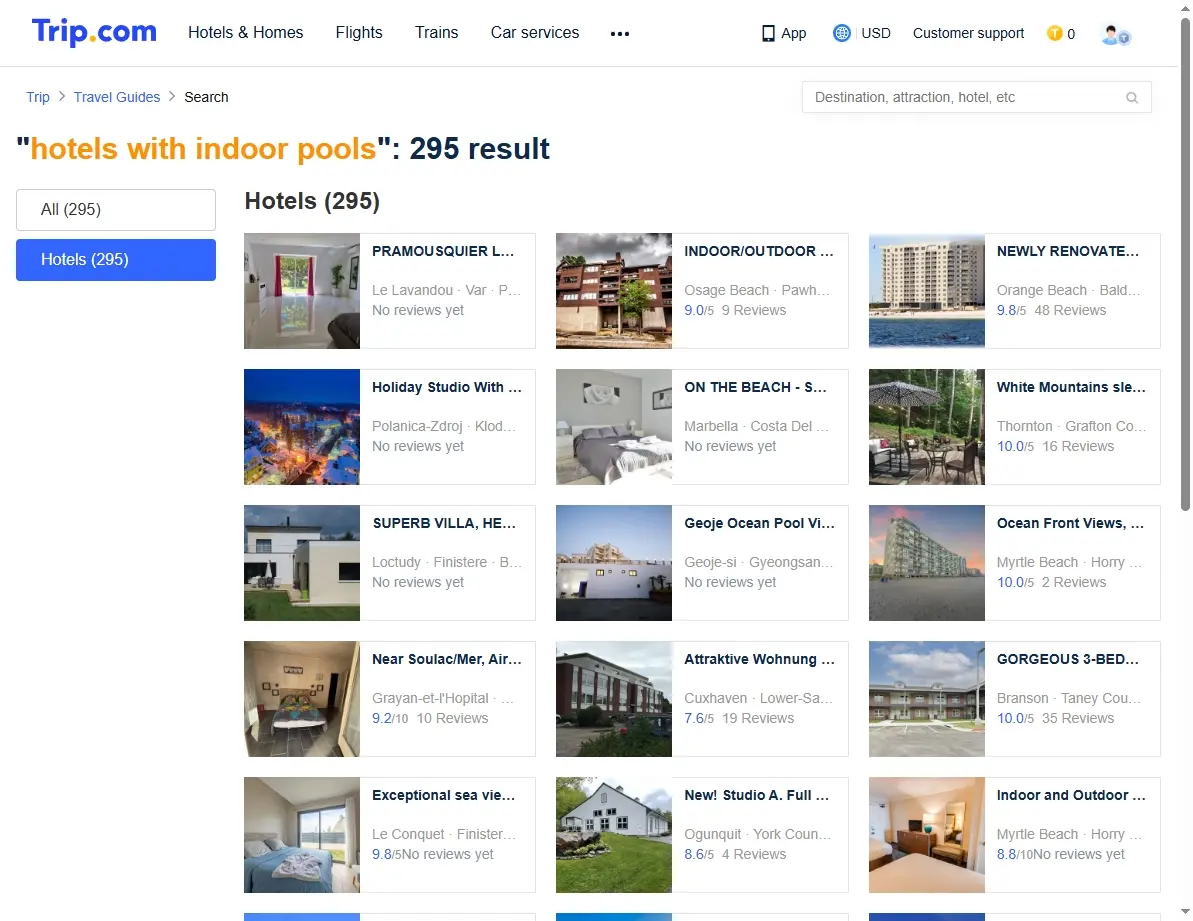 Screenshot of a travel booking site showing hotel offers