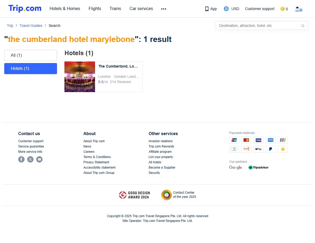 Special Offers Screenshot for The Cumberland Hotel Marylebone