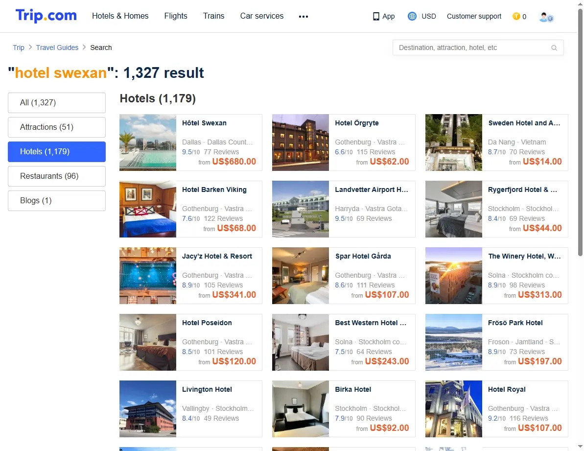 Special offers screenshot for Hotel Swexan booking