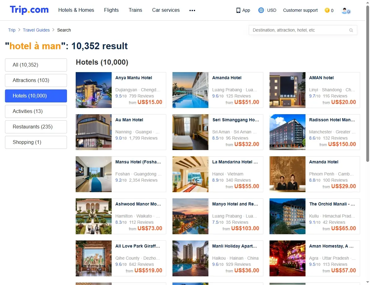 Trip.com screenshot showing special hotel offers in Oman